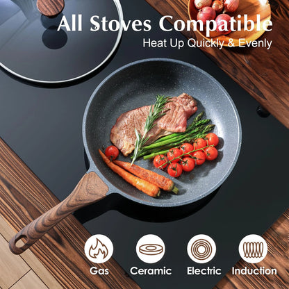 SENSARTE Nonstick Frying Pan Skillet with Lid, Omelet 8 Inch, Gray Granite
