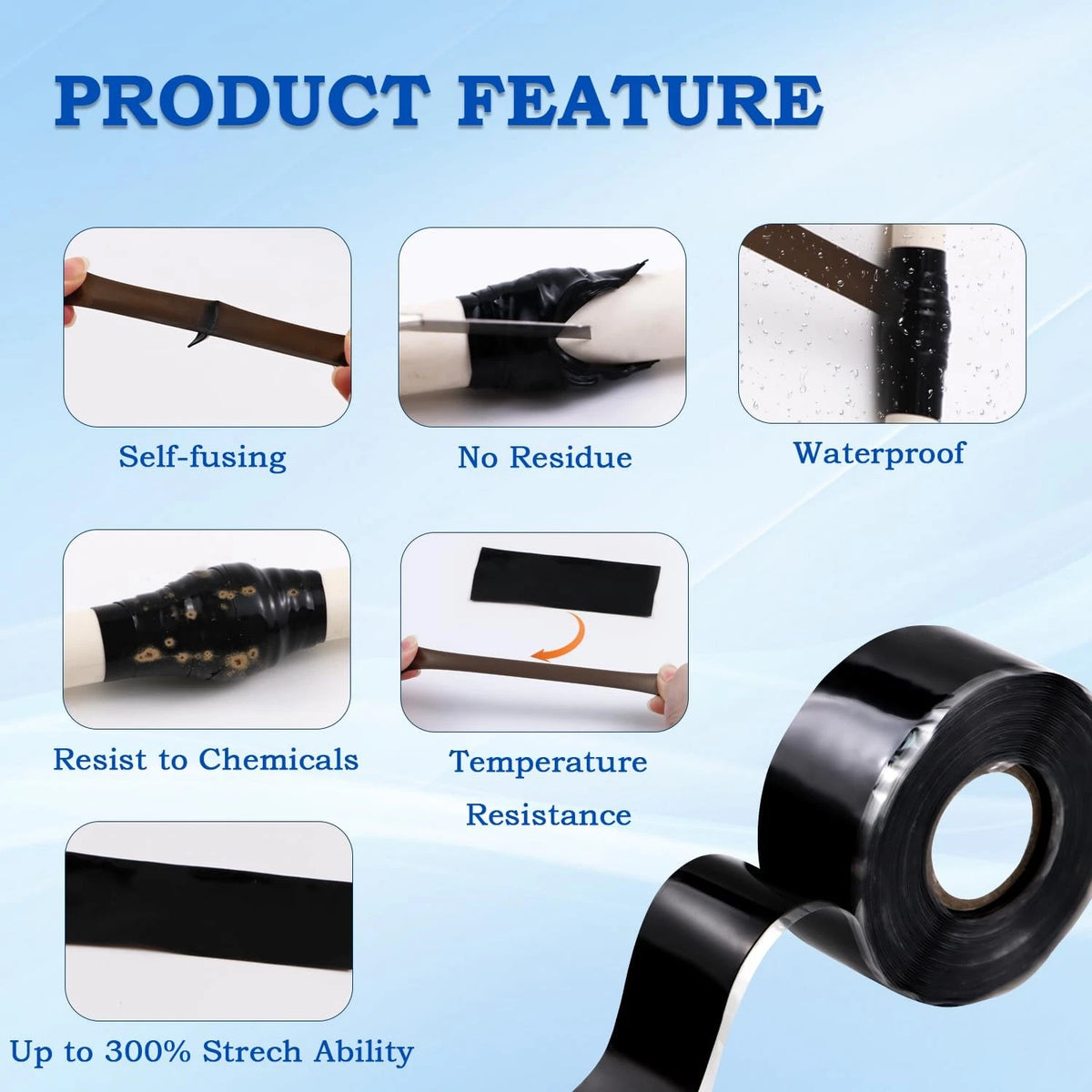 Sunroda Self Fusing Silicone Tape 1''x16.4 FT 0.5mm Thickness, Black