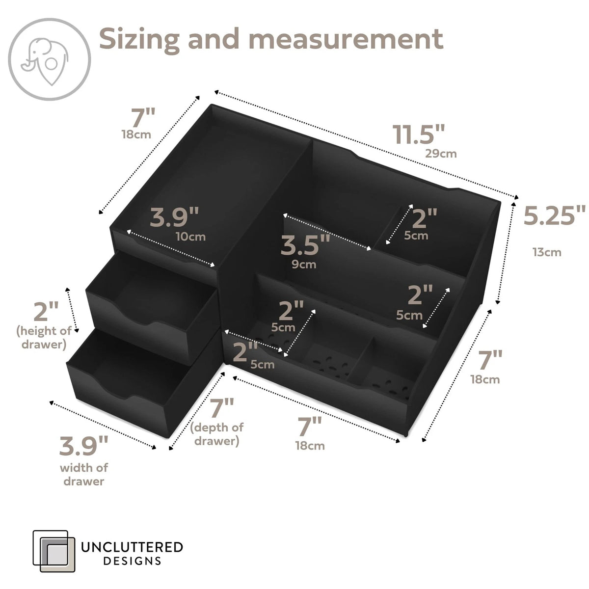 Uncluttered Designs Large Black Vanity Organizer - Countertop Mens