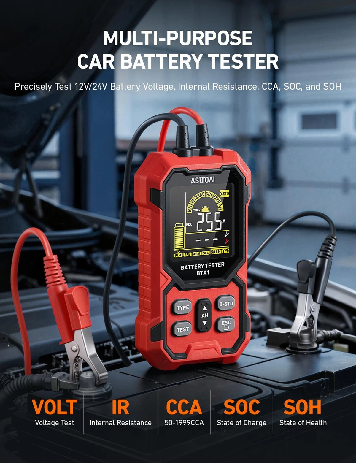 AstroAI Car Battery Tester, 12V/24V Digital Automotive Meter Diagnostic Red