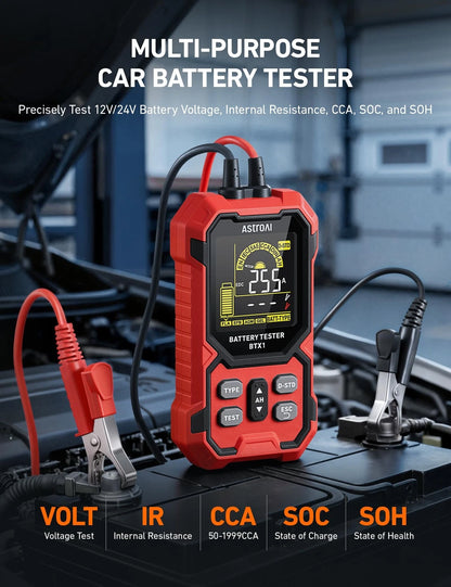AstroAI Car Battery Tester, 12V/24V Digital Automotive Meter Diagnostic Red