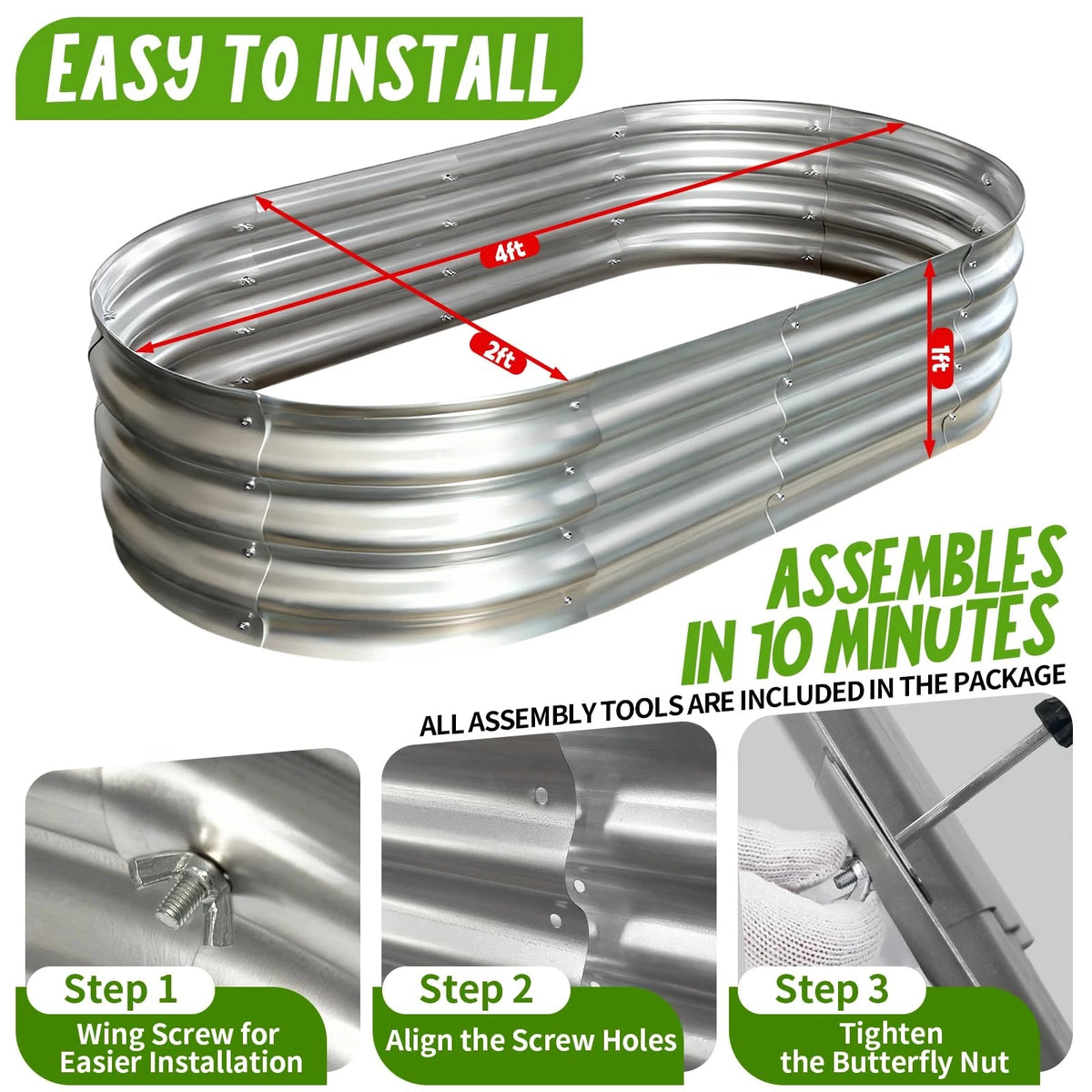 AmazStove Galvanized Raised Garden Bed Kit, Planter 4×2×1FT (2-pack）, Silver