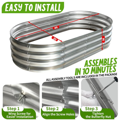 AmazStove Galvanized Raised Garden Bed Kit, Planter 4×2×1FT (2-pack）, Silver