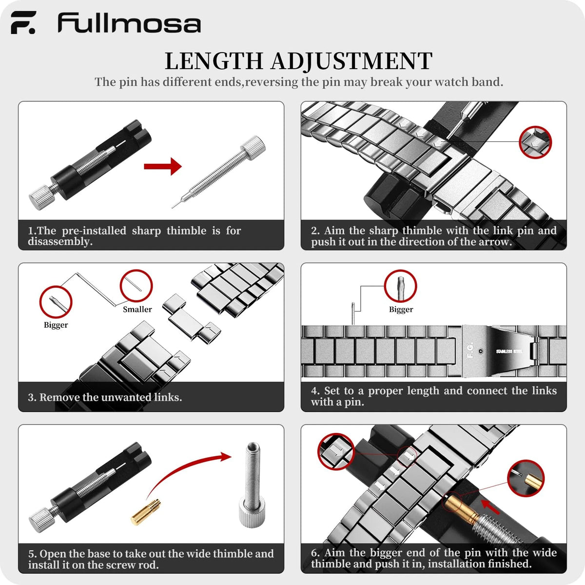 Fullmosa Stainless Steel Watch Band 16mm 18mm 19mm 20mm(see diagram), Silver