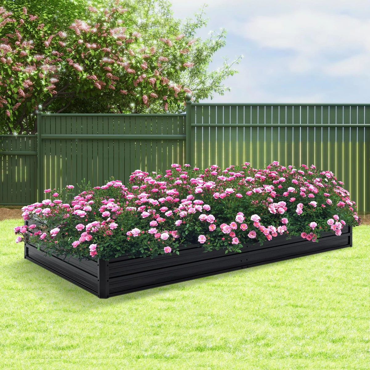 Thanaddo Galvanized Raised Garden Bed 8x4x1ft Outdoor Planter 8x4x1 ft, Black