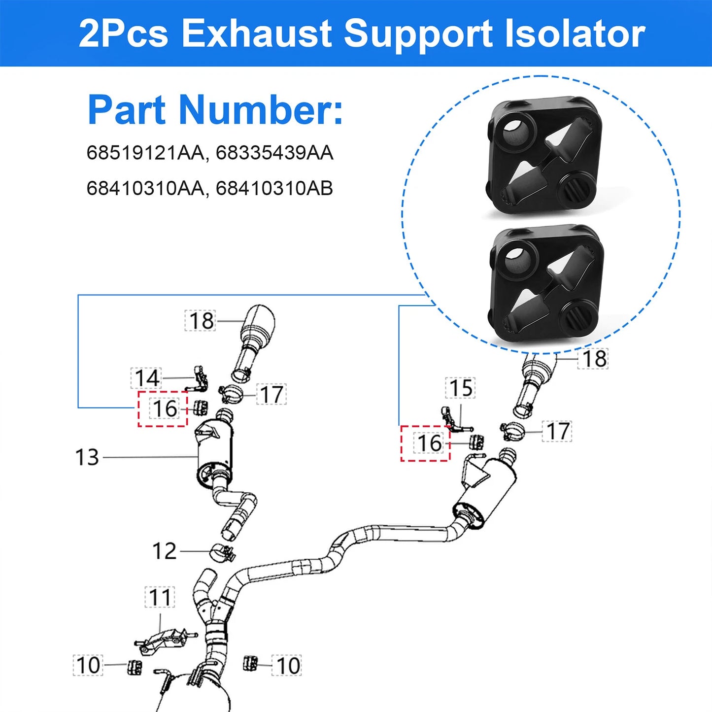 2X Exhaust Support Isolator  68519121AA For Ram 1500 2019-2025