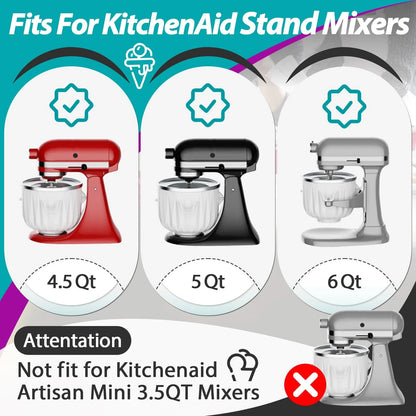 Ice Cream Maker Attachment Fits for KitchenAid 4.5 & 5QT & 6QT 1pcs, White