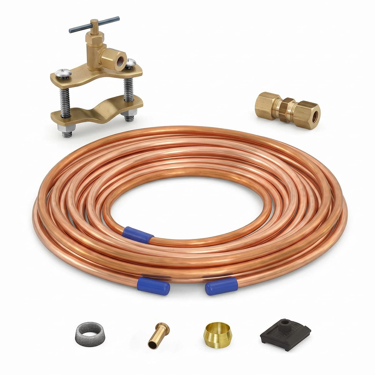 HIGHCRAFT Ice Maker Kit with Self Piercing Saddle Valve Copper 1/4" x 25'