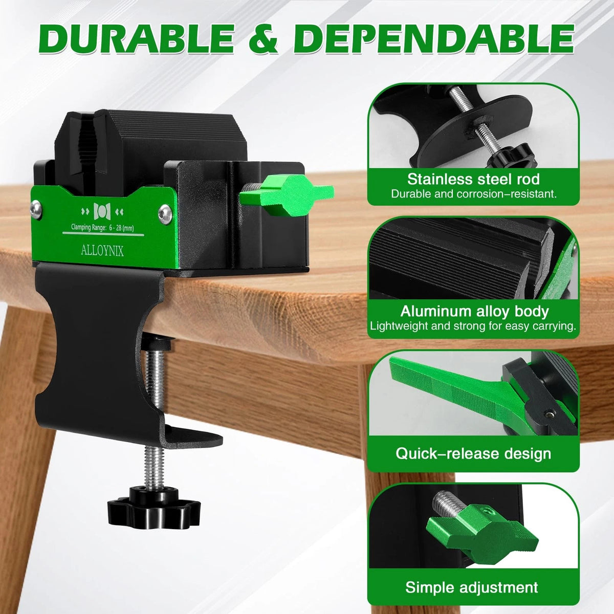 ALLOYNIX Golf Club Regripping Kit 2.0 No Drill Vise Clamp with 3mm Green