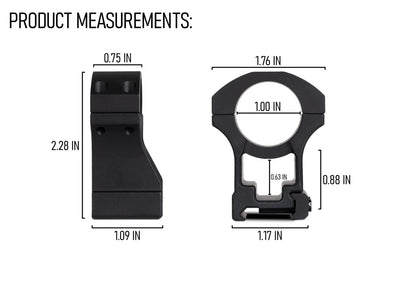 Monstrum High Profile Picatinny Scope Rings with 1 inch diameter, Black