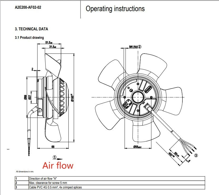 A2E200-AF02-02 Ebmpapst Fan 230VAC 50/61W Axial Cooling Fan 0.24/0.28A Motor Fan