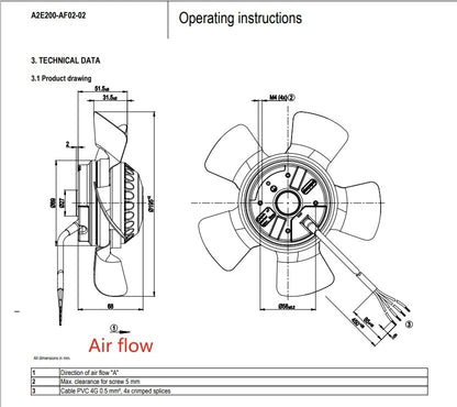 A2E200-AF02-02 Ebmpapst Fan 230VAC 50/61W Axial Cooling Fan 0.24/0.28A Motor Fan