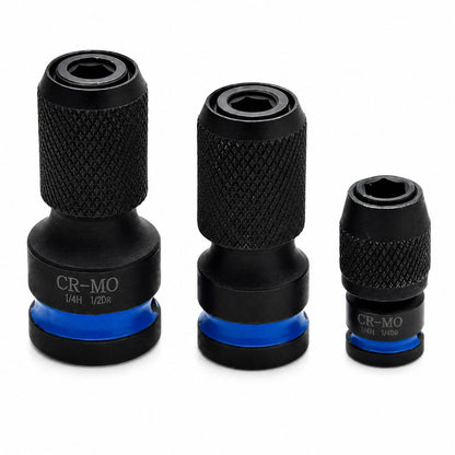 3-Piece Drill Socket Adapter Kit with Quick-Change 1/4" Hex Shank CR-MO Steel
