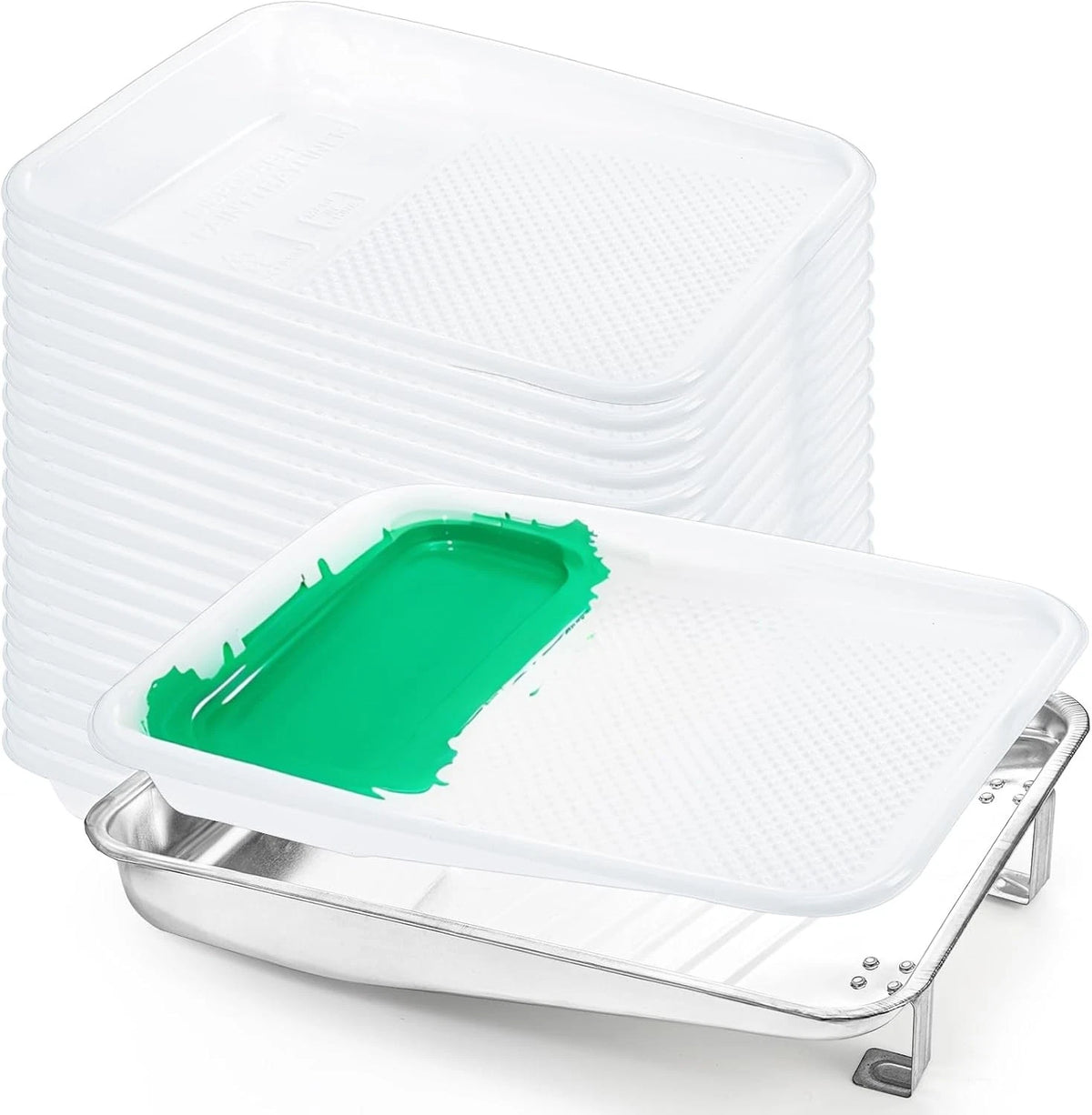 Jucoan 9 Inch Paint Tray and Liners Set, 20 Pcs Plastic White