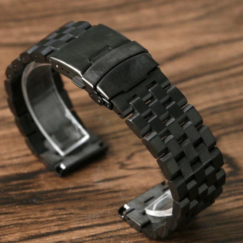 Black 22mm Width Watch Band Strap Bracelet Link Solid Watchband Replacement.