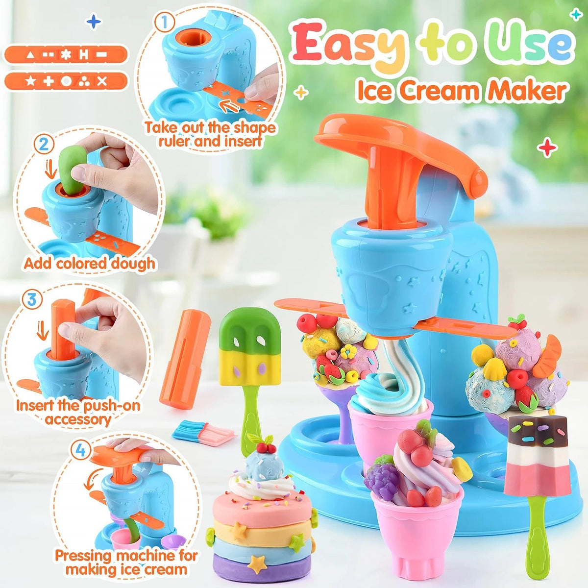 4 in 1 Color Dough Set for Kids with 24 Dough, Kitchen child-size, Blue