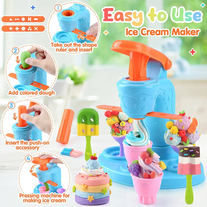 4 in 1 Color Dough Set for Kids with 24 Dough, Kitchen child-size, Blue