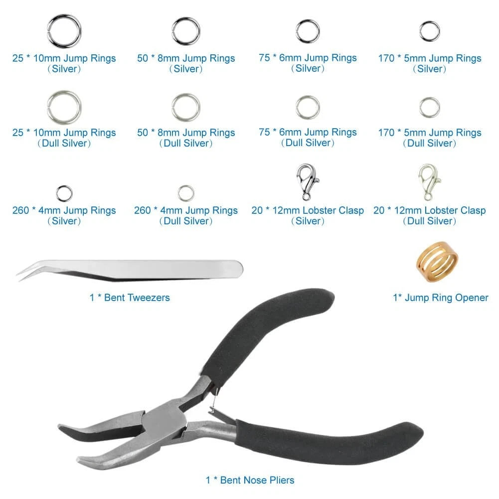 Anezus Jump Rings for Jewelry Making Supplies with Ring Pliers Silver