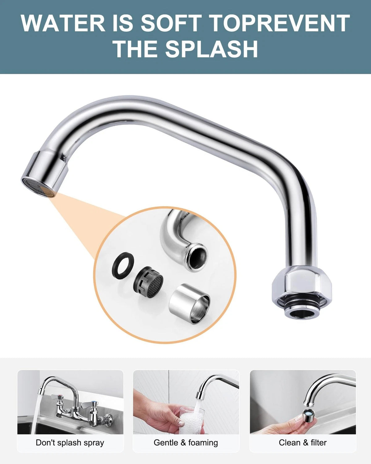 G3/4 Internal Thread Commercial Faucet Swivel Spout 6 Inch, Polished Chrome