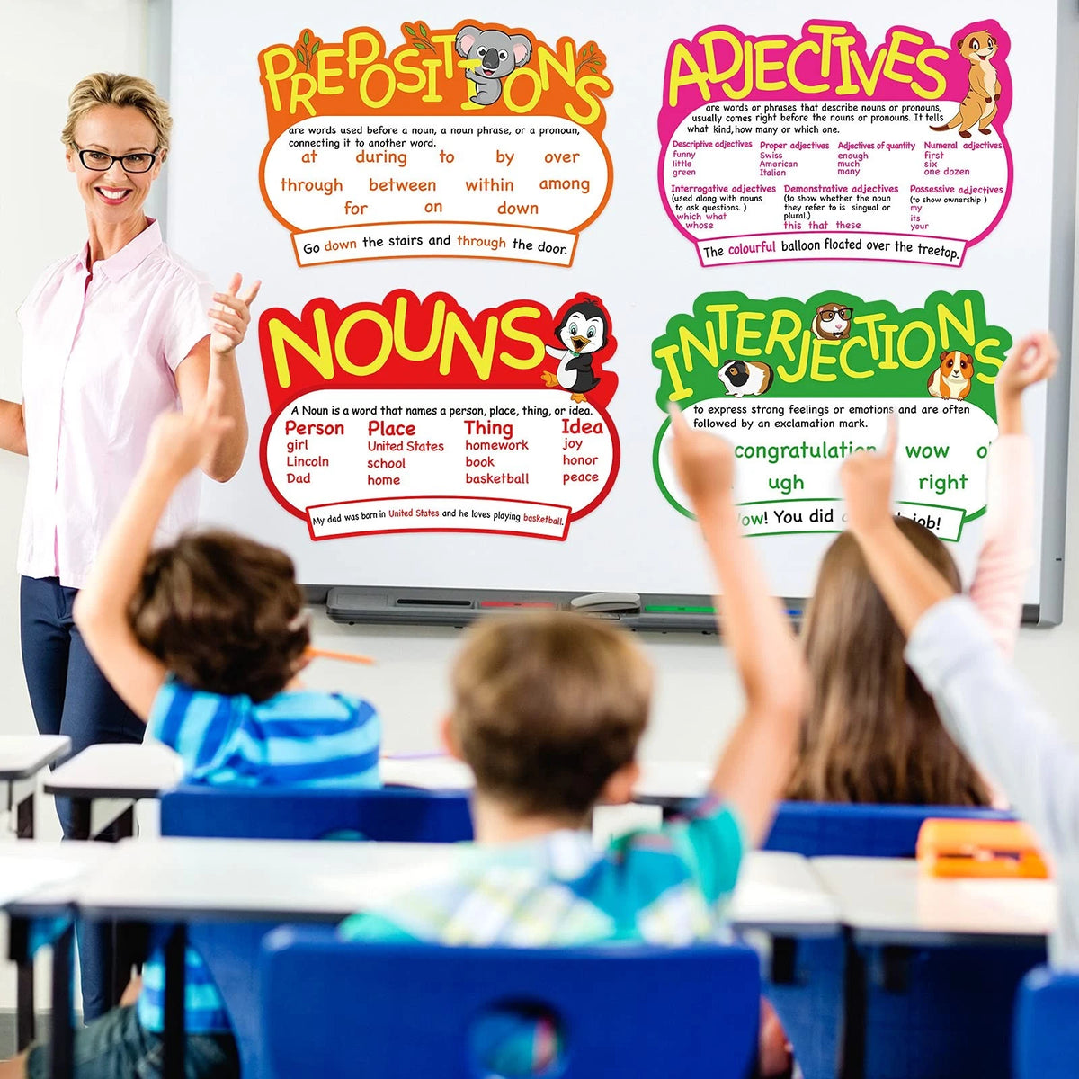 Outus 10 Pcs Parts of Speech Poster Grammar 16.5 x 11.5 inches, Multicolor