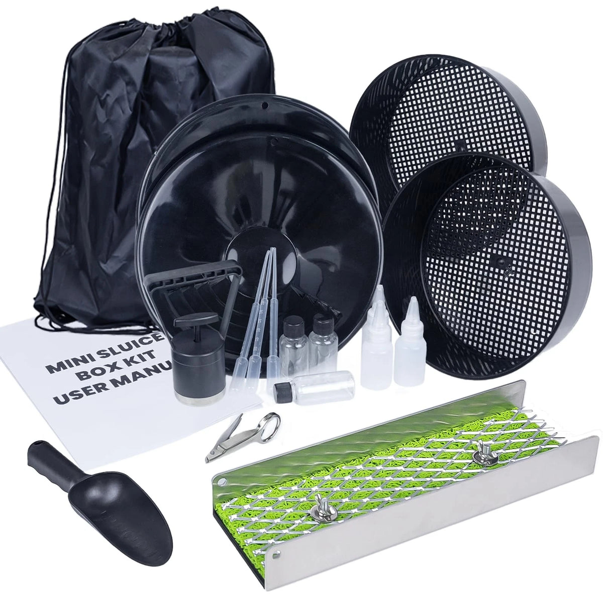 18pcs Mini Sluice Box Gold Panning Kit, Portable Aluminum Alloy Mining Black