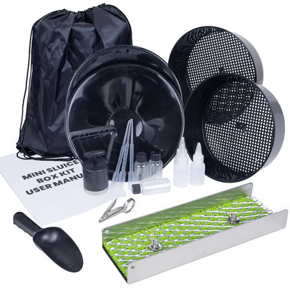 18pcs Mini Sluice Box Gold Panning Kit, Portable Aluminum Alloy Mining Black