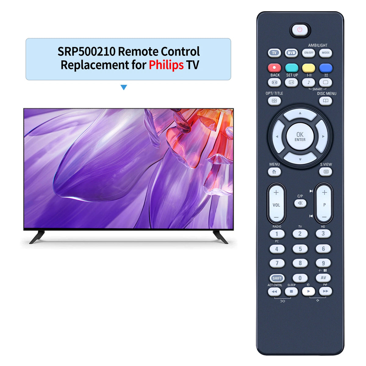 For Philips SRP5002/10 2-in-1 Universal Remote Control for TV/DVD