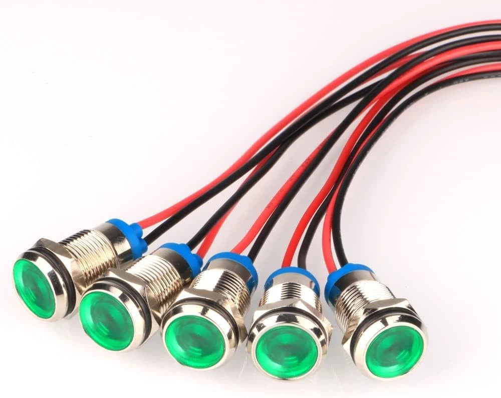 5pcs 10mm LED Metal Indicator Light AC/DC 12-24V Green