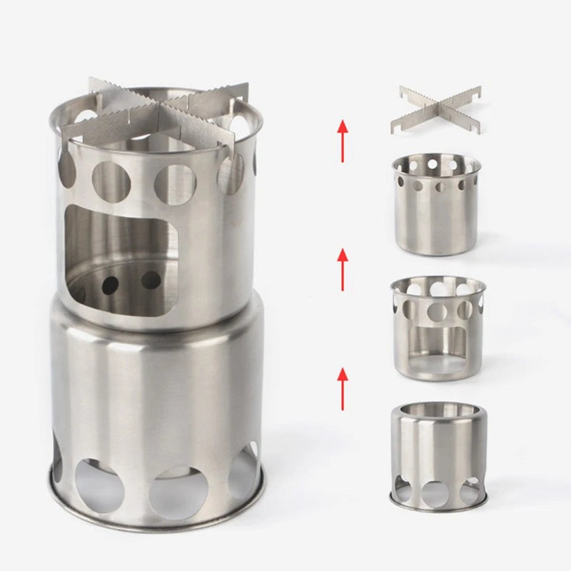 Protable 304 Stainless Steel Outdoor Camping Cookware Wood Stove Hiking Tool