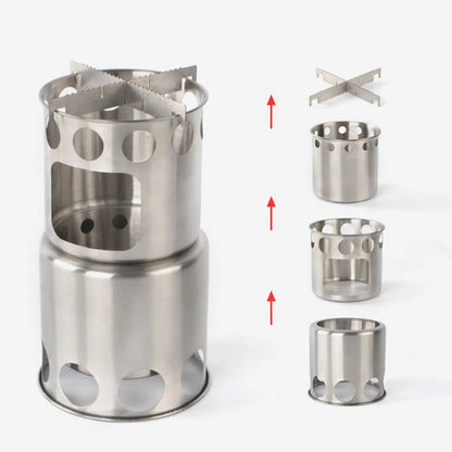 Protable 304 Stainless Steel Outdoor Camping Cookware Wood Stove Hiking Tool