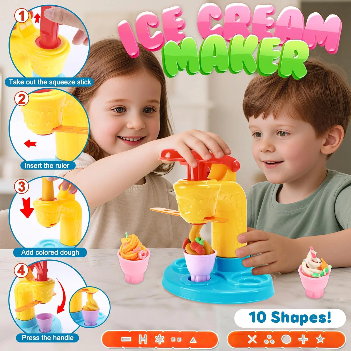 Crelloci 4 in 1 Color Dough Kitchen Creations Set, Ice Child-size, Multicolor