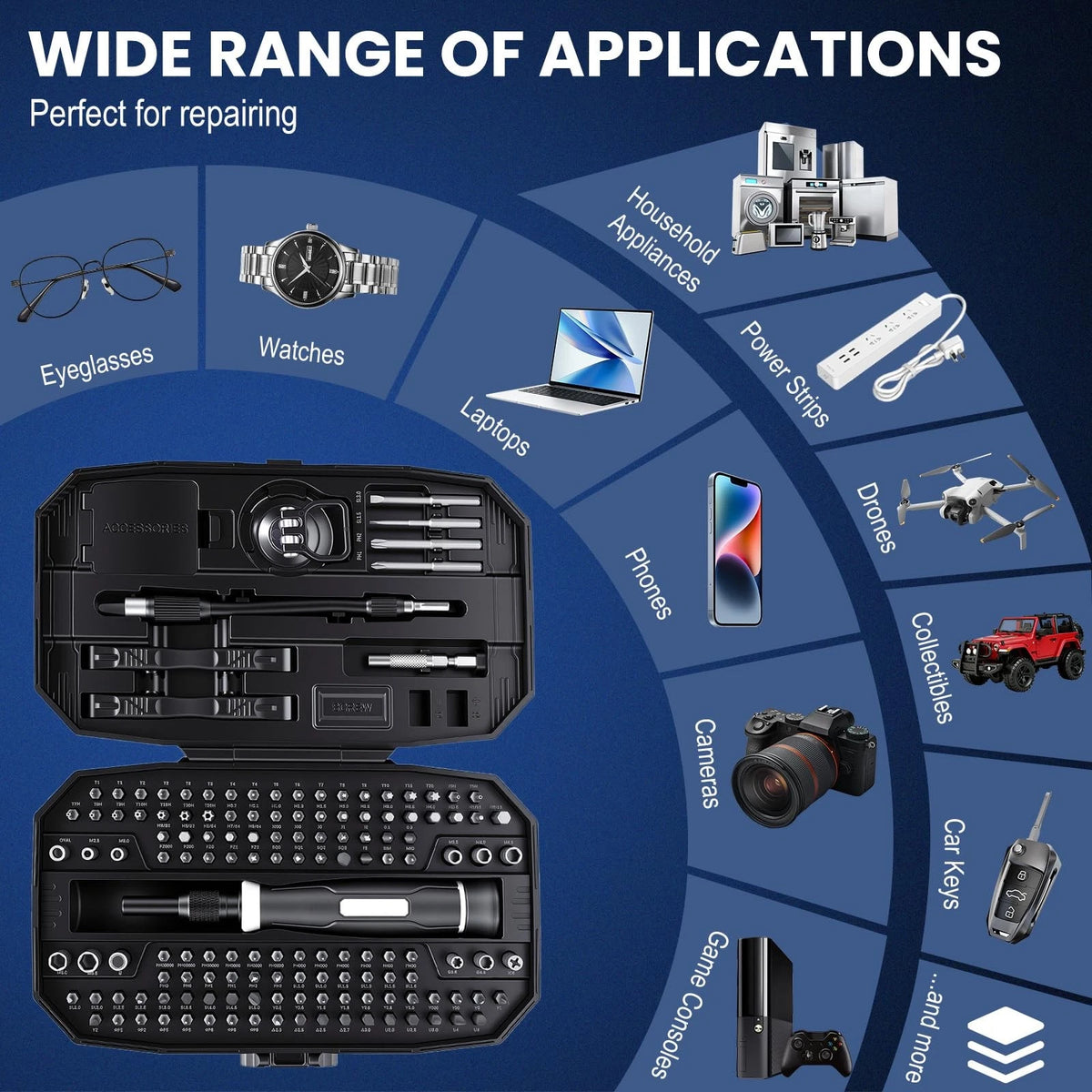 152-in-1 Precision Screwdriver Set, Electronics Repair Kit with Manual, Black