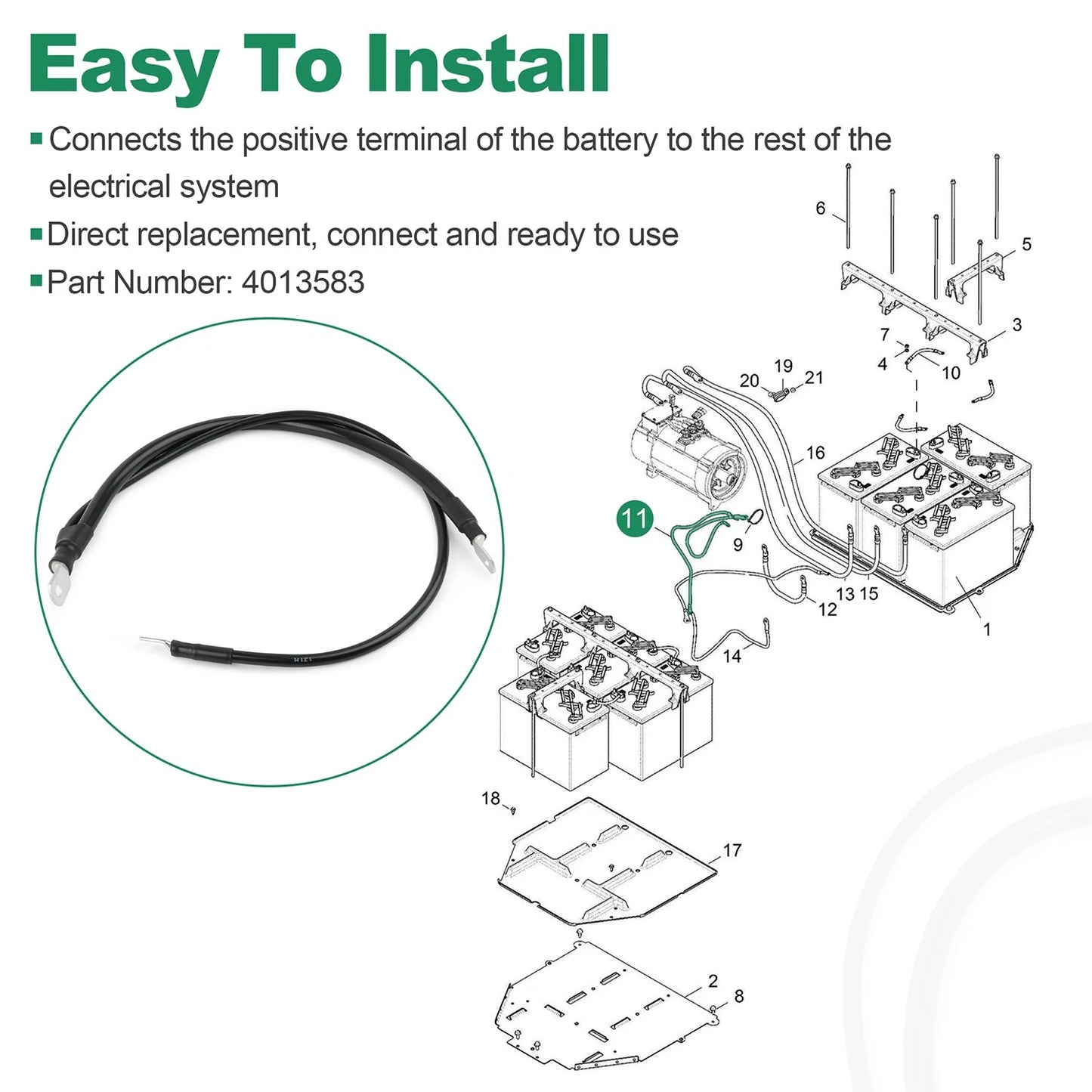 4013583 Battery Positive Cable For Polaris Ranger EV 2012-2022