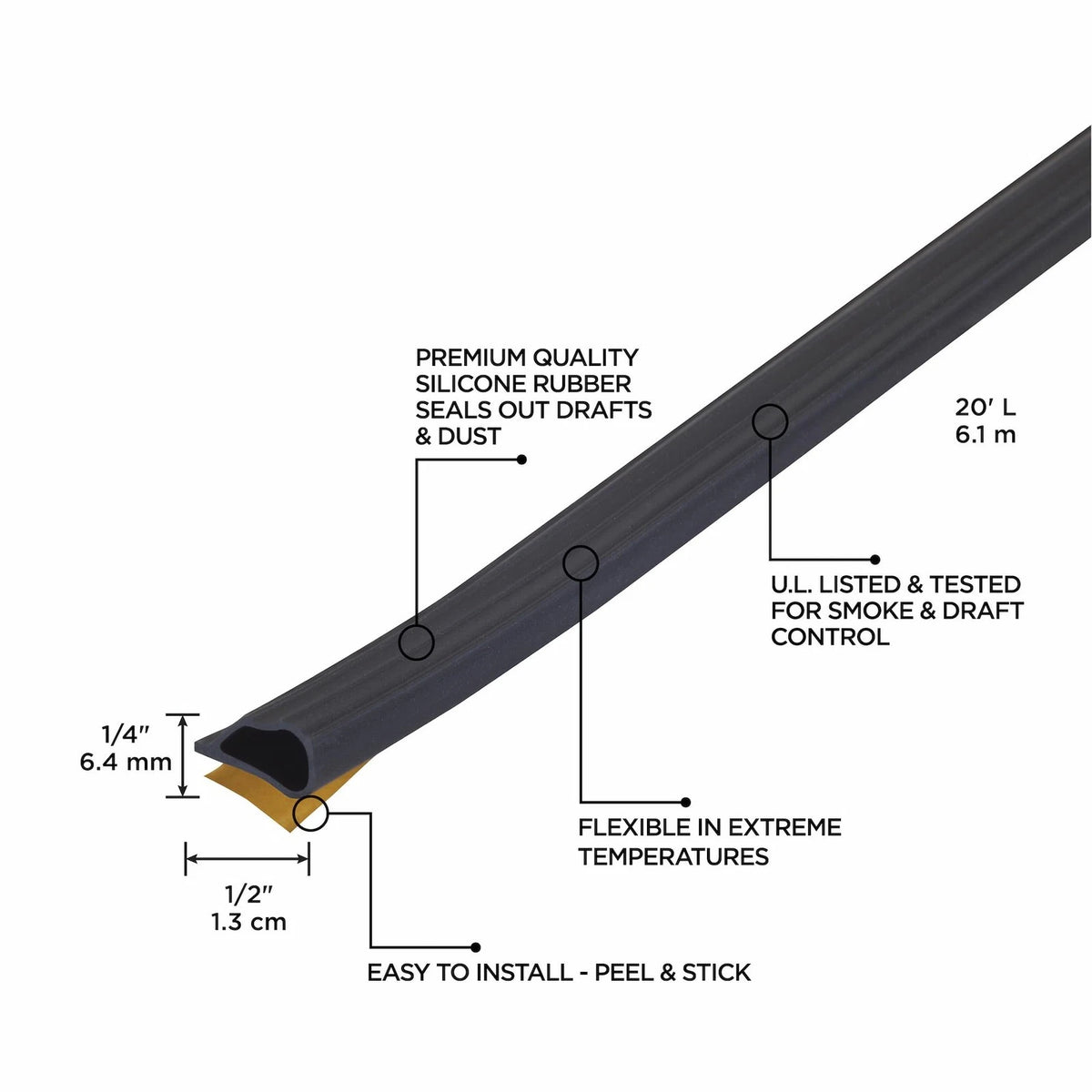 M-D Building Products 68668 Highly Durable Silicone Rubber 1/2" x 20', Black