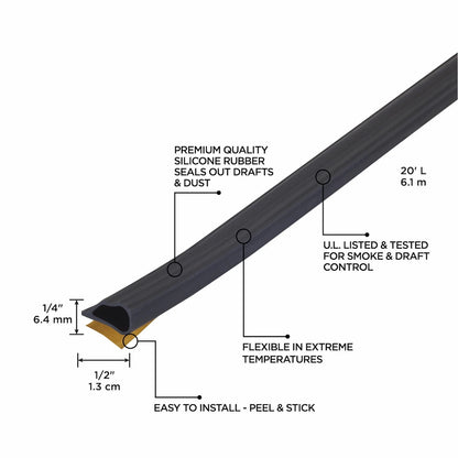 M-D Building Products 68668 Highly Durable Silicone Rubber 1/2" x 20', Black