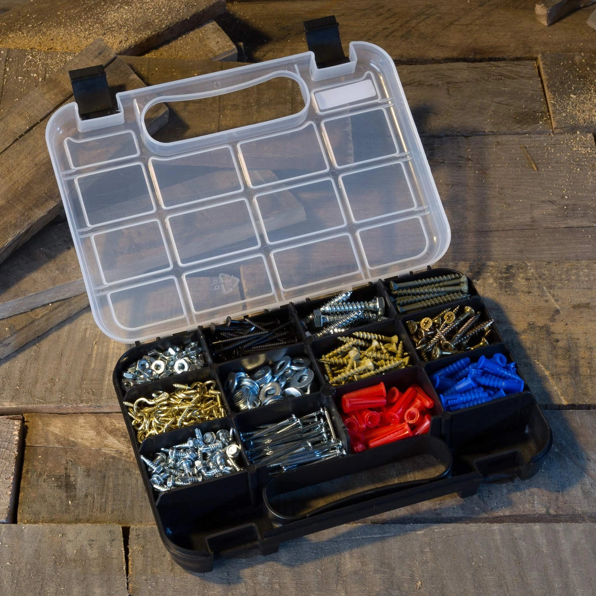 Hardware Organizer Box with Dividers - 14 Compartment Small 14 Bin, Black