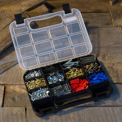 Hardware Organizer Box with Dividers - 14 Compartment Small 14 Bin, Black