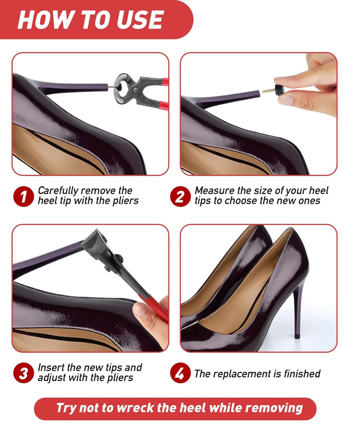 TRIZILLA 24 Pairs High Heel Replacement Tips, 6 sizes, Black Beige