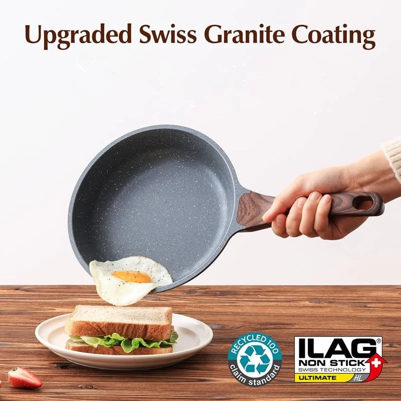 SENSARTE Nonstick Frying Pan Skillet with Lid, Omelet 8 Inch, Gray Granite