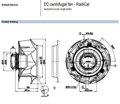 Ebmpapst R3G630-RB32-03 Centrifugal Fan AC 380~480V IP55 ??630mm AHU / FFU Fan