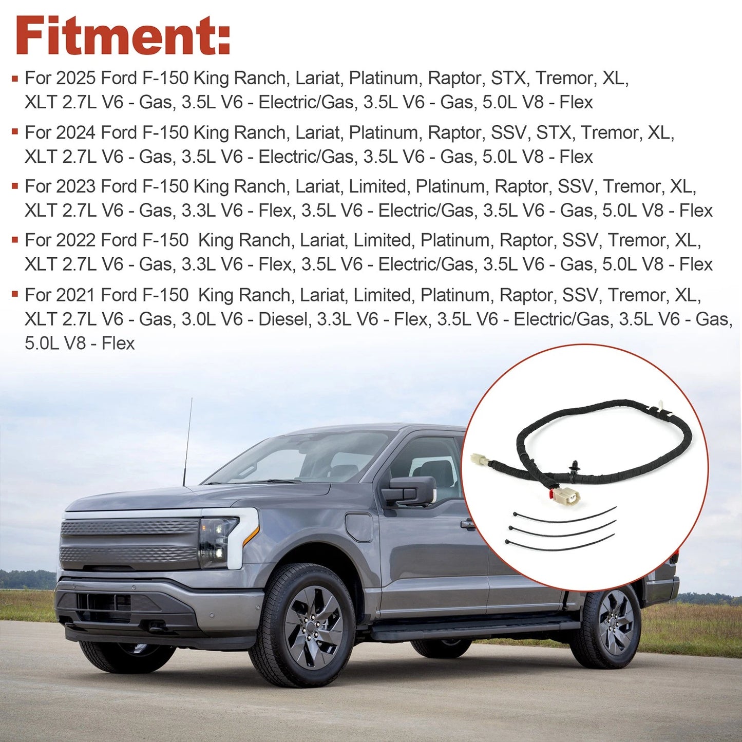 Truck Bed Light Jumper Harness For Ford F-150 2021-2025 ML3Z-14A411-D