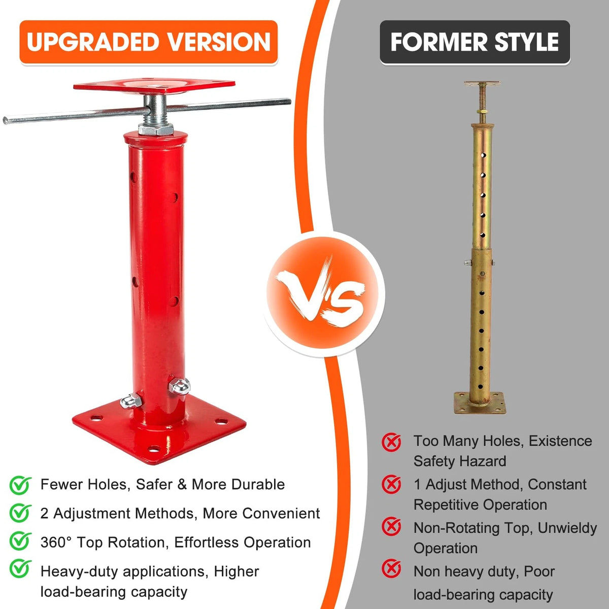 B4B BANG 4 BUCK House Jacks for Leveling Crawlspace, 21" - 43" (2 Pack), Red