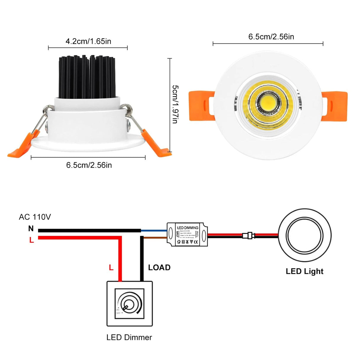 inShareplus 2 Inch LED Downlight, 3W White/6Pack, 5000k(Daylighting White)