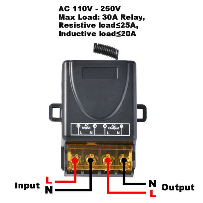 433 MHz Wireless Remote Control Switch AC 110V-240V 30A RF Relay Receiver