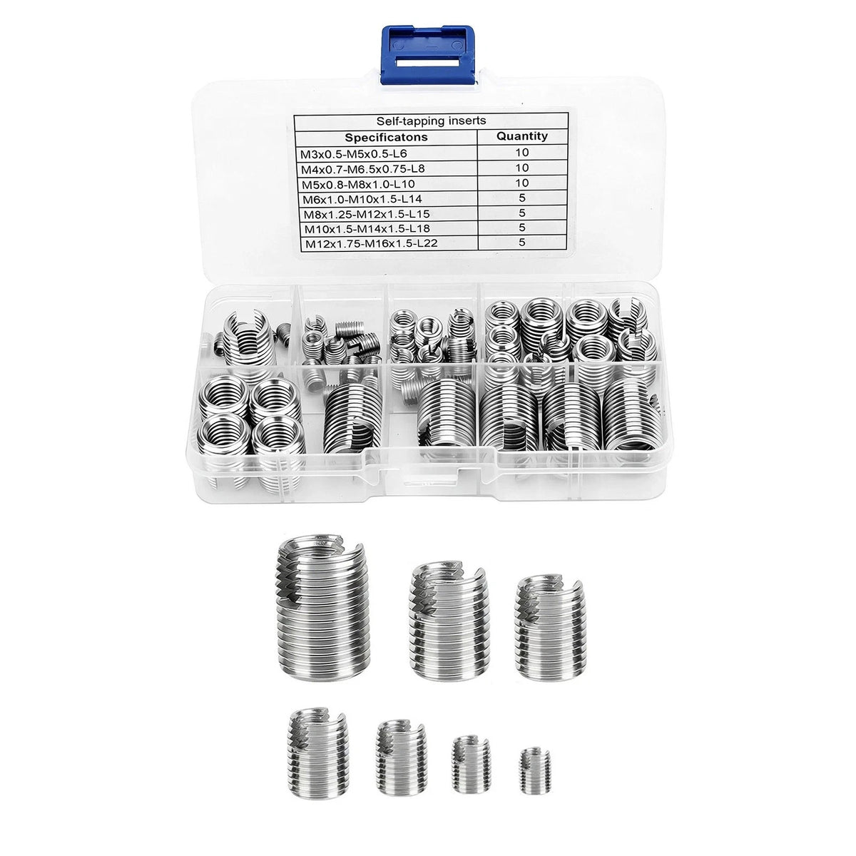 50PCS Stainless Steel Self-Tapping Thread Inserts M3-M16 For Damaged Threads