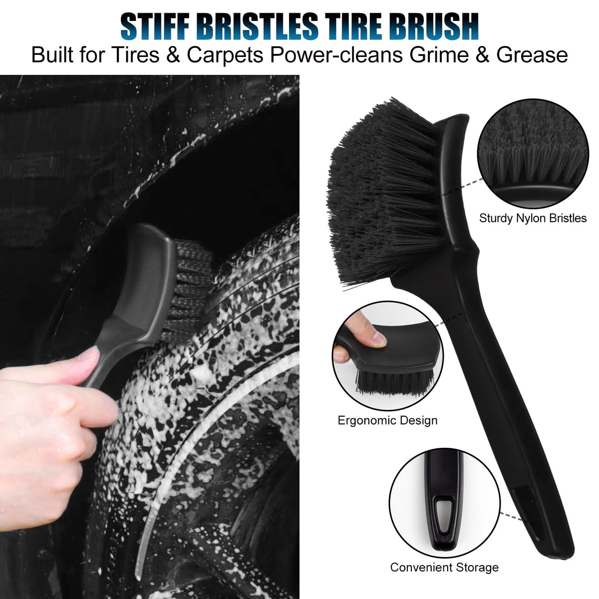 8Pcs Wheel Brush, Tire Cleaner Brush Set - 2 Soft Black