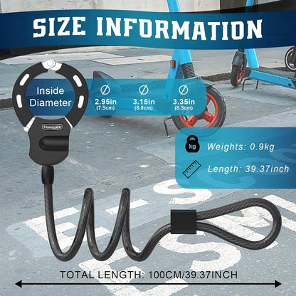 Electric Scooter Lock, Anti-Theft Cable Lock with Key, 39.37inch