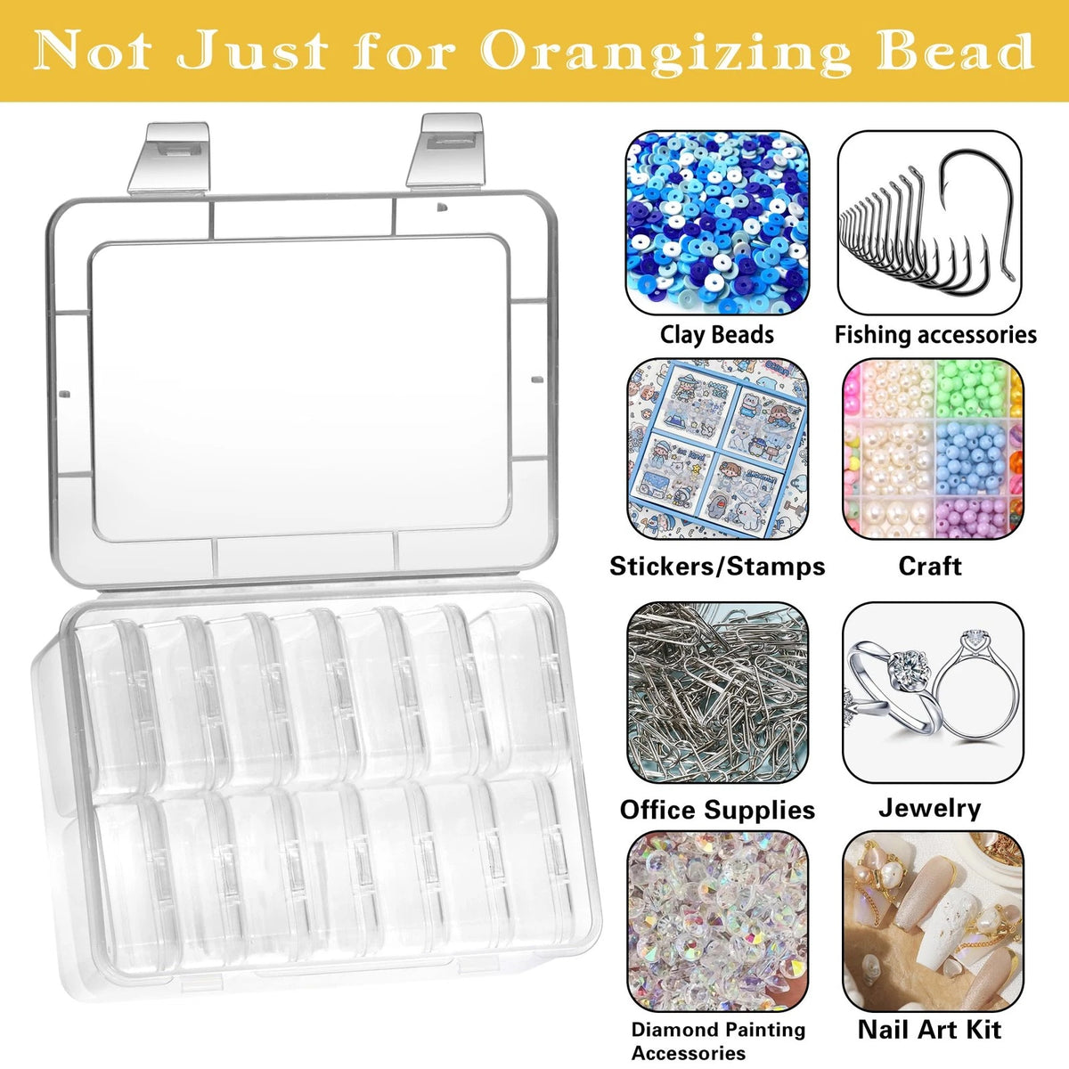 Mathtoxyz Small Bead Organizers, 14 Pieces Plastic Storage Small, Clear - 1P