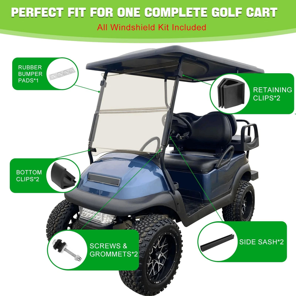 Golf Cart Windshield Clips Kit for Club Car 1" Struts Stop Rattle Black