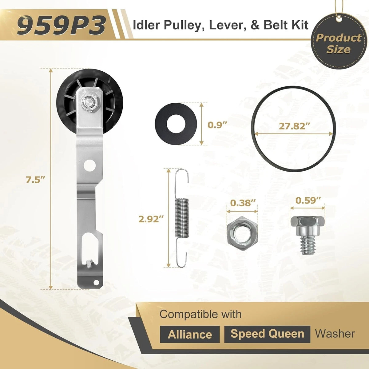 959P3 Washer Idler Pulley& Lever& 38174 Belt Kit Compatible with Alliance...